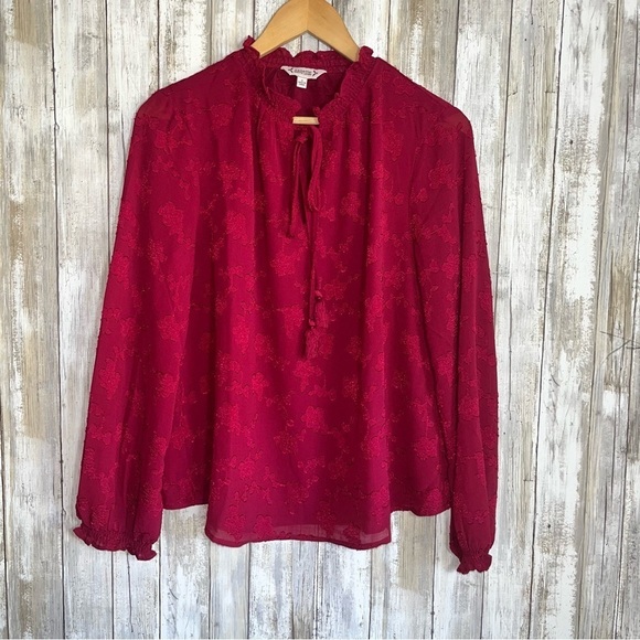 Nanette Lepore Tops - Nanette Lepore Pebble Crepe Floral Tie Neck Blouse Berry Red Size Small